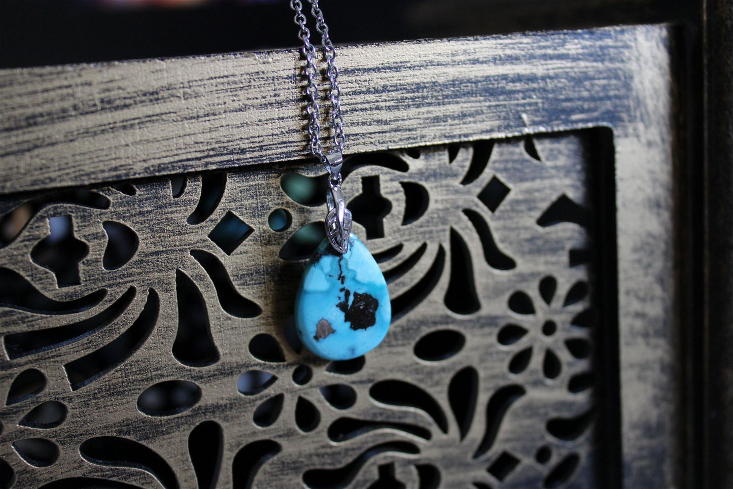 Collier turquoise avec chaîne inox - Aurore Lune 