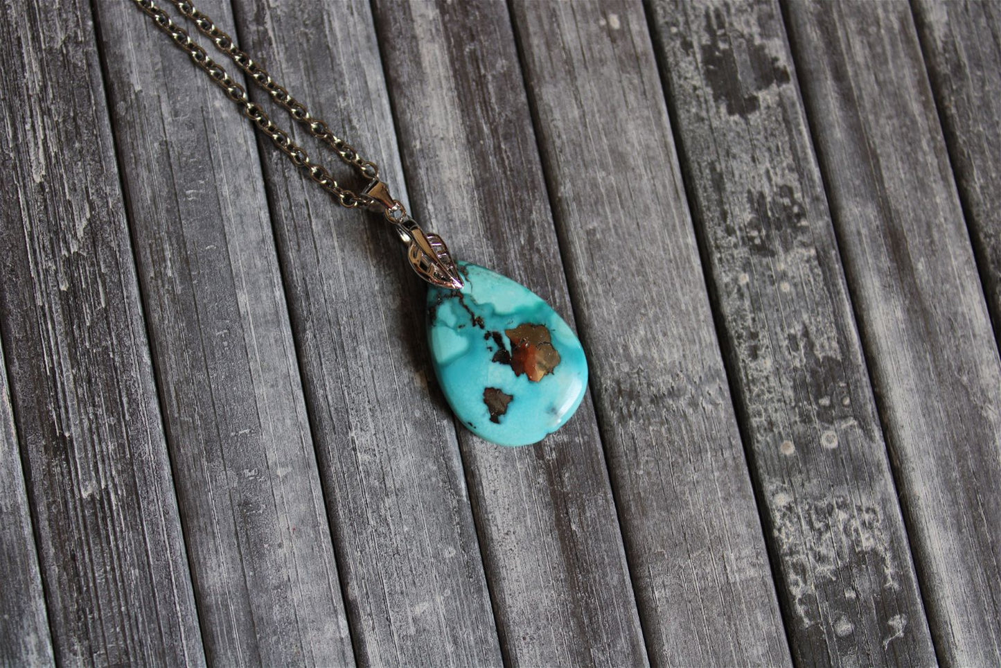 Collier turquoise avec chaîne inox - Aurore Lune 