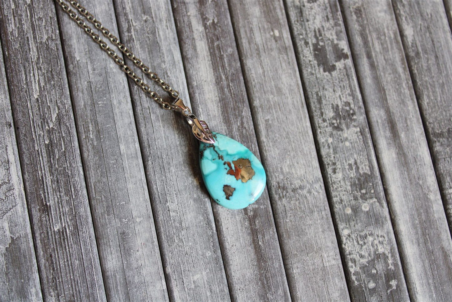 Collier turquoise avec chaîne inox - Aurore Lune 