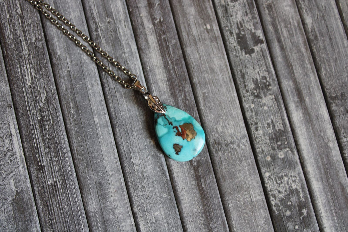 Collier turquoise avec chaîne inox - Aurore Lune 