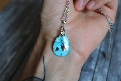 Collier turquoise avec chaîne inox - Aurore Lune 