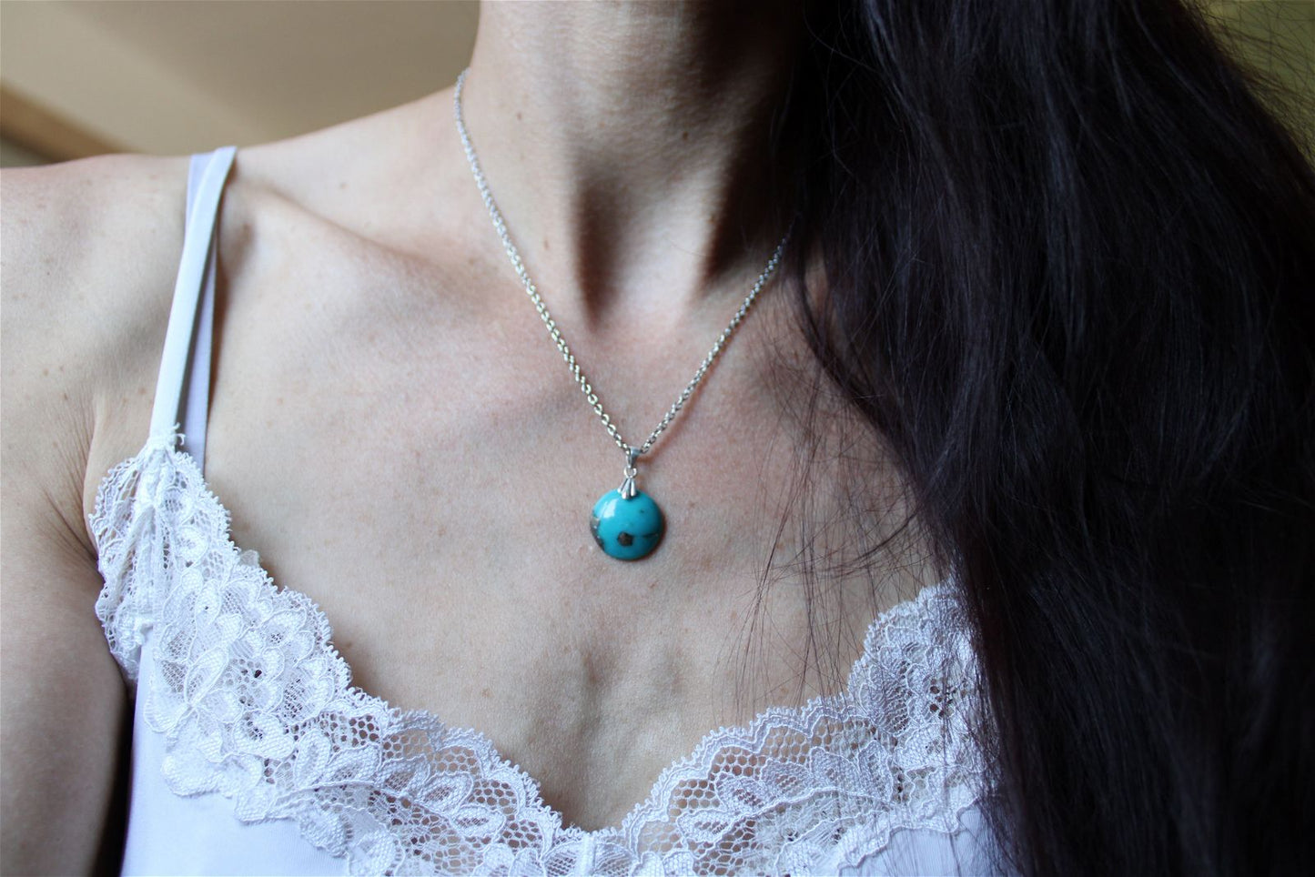 Collier turquoise avec chaîne inox - Aurore Lune 