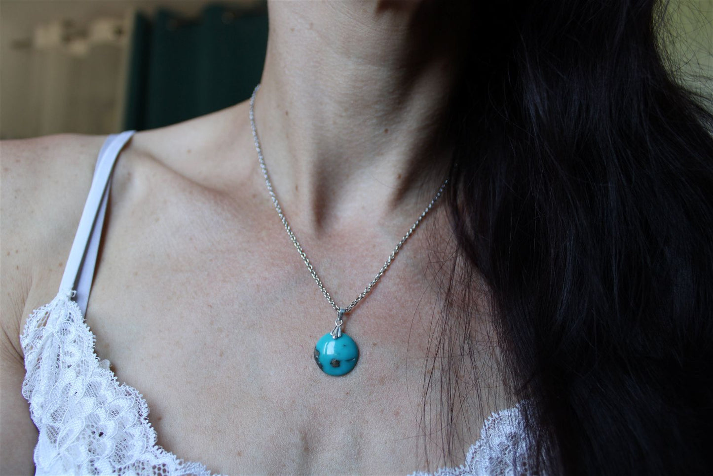 Collier turquoise avec chaîne inox - Aurore Lune 