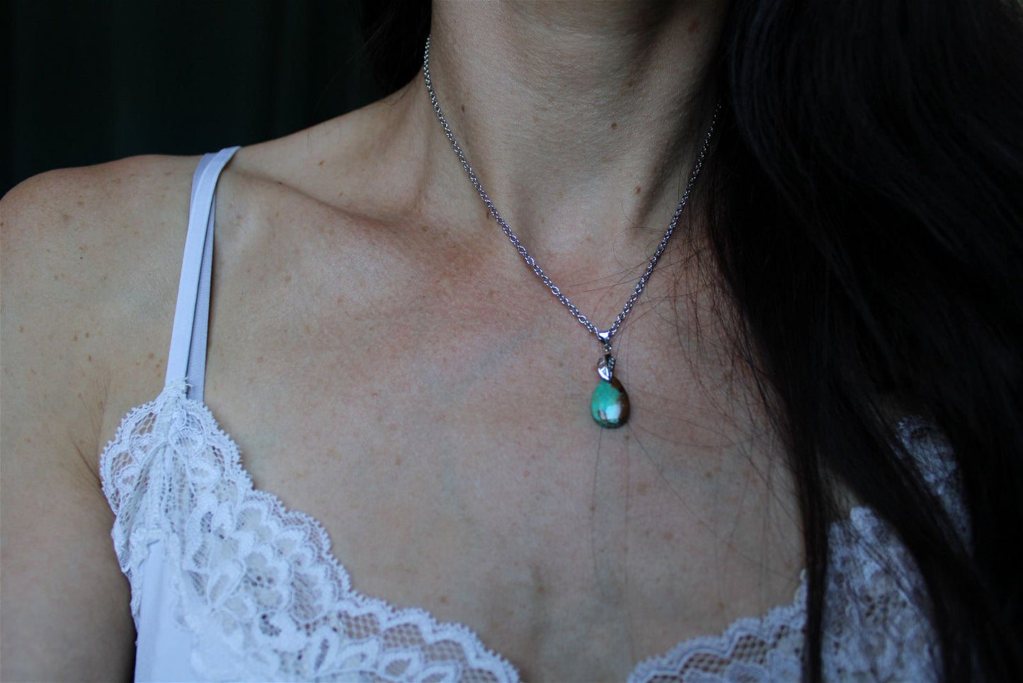 Collier turquoise avec chaîne inox - Aurore Lune 