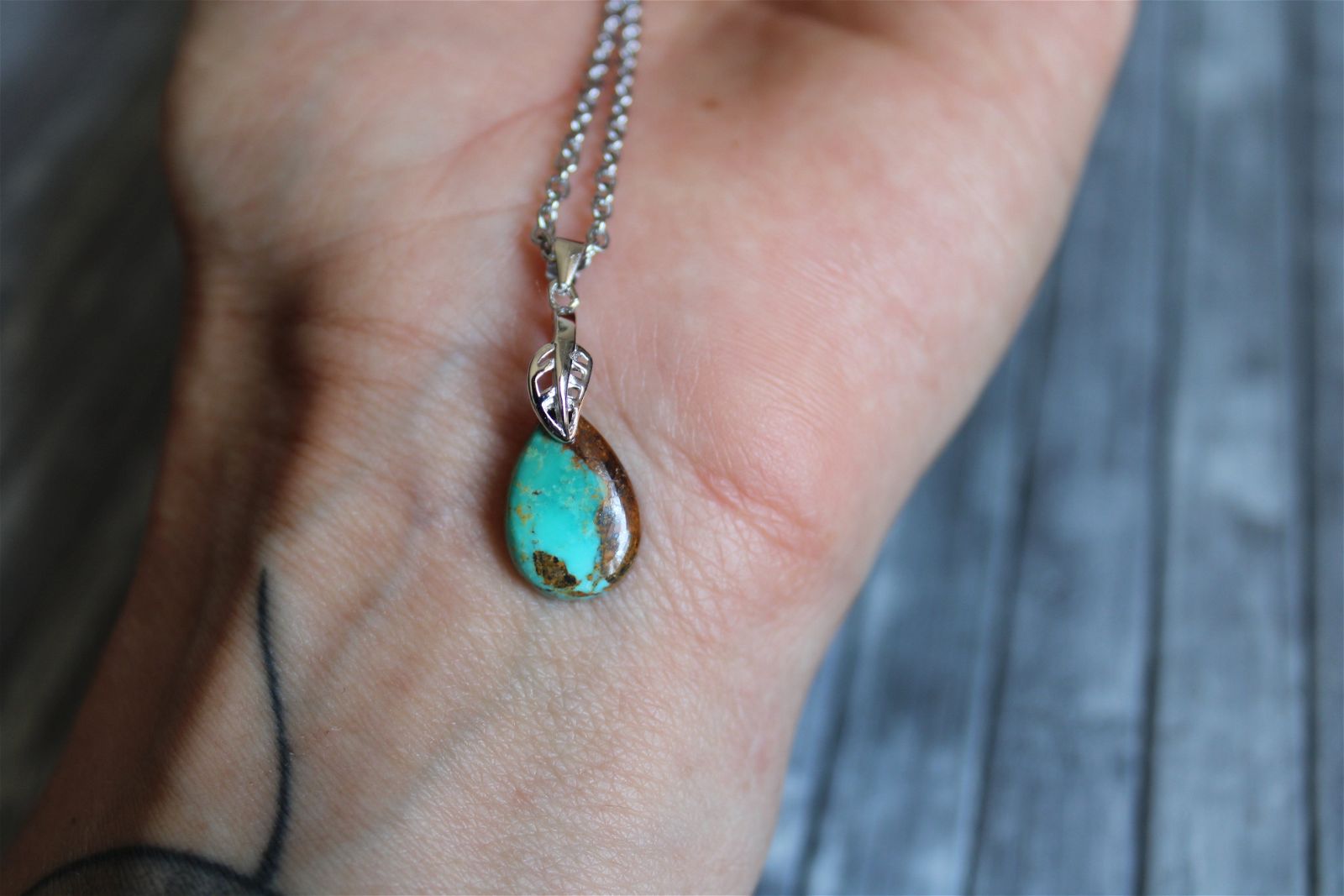 Collier turquoise avec chaîne inox - Aurore Lune 