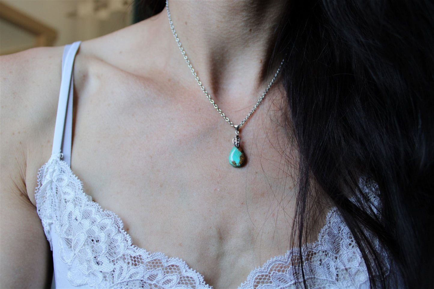 Collier turquoise avec chaîne inox - Aurore Lune 