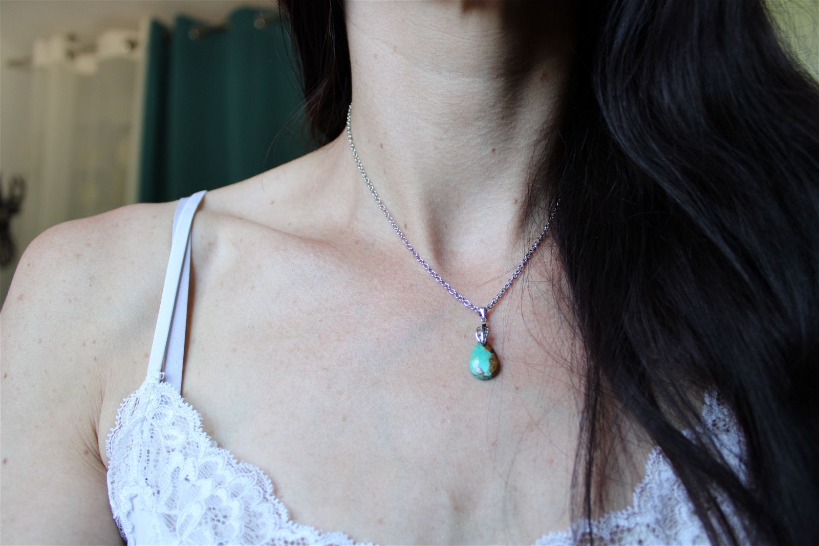 Collier turquoise avec chaîne inox - Aurore Lune 