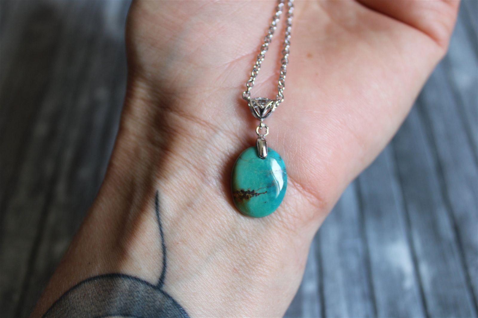 Collier turquoise avec chaîne inox - Aurore Lune 