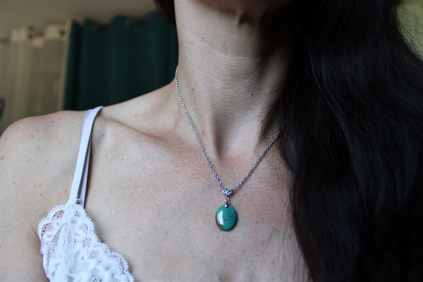 Collier turquoise avec chaîne inox - Aurore Lune 