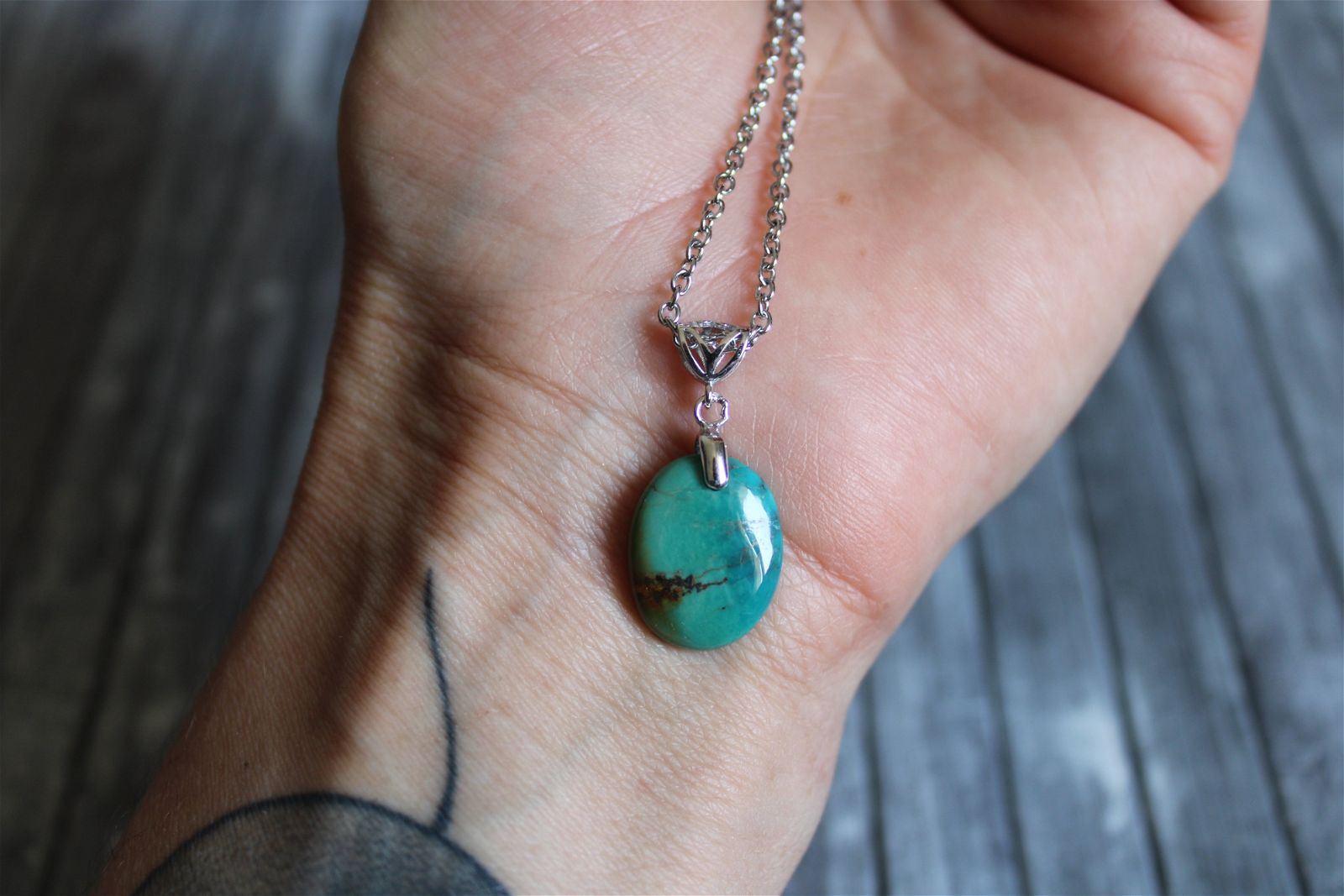 Collier turquoise avec chaîne inox - Aurore Lune 