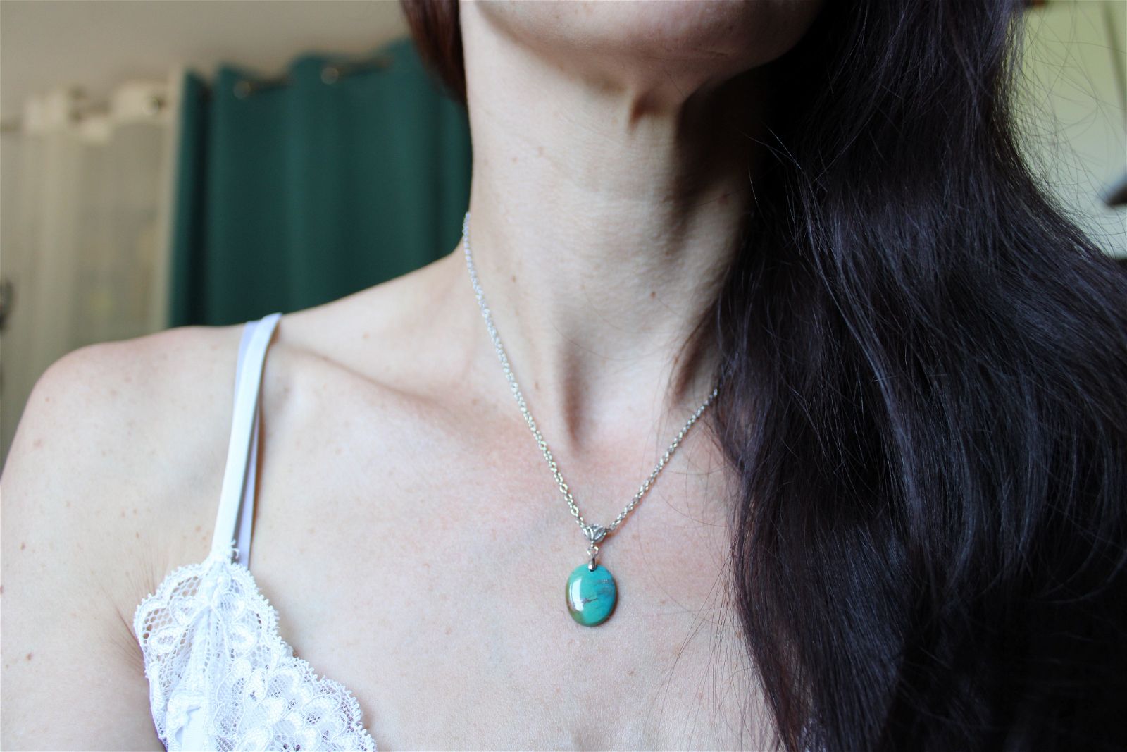 Collier turquoise avec chaîne inox - Aurore Lune 