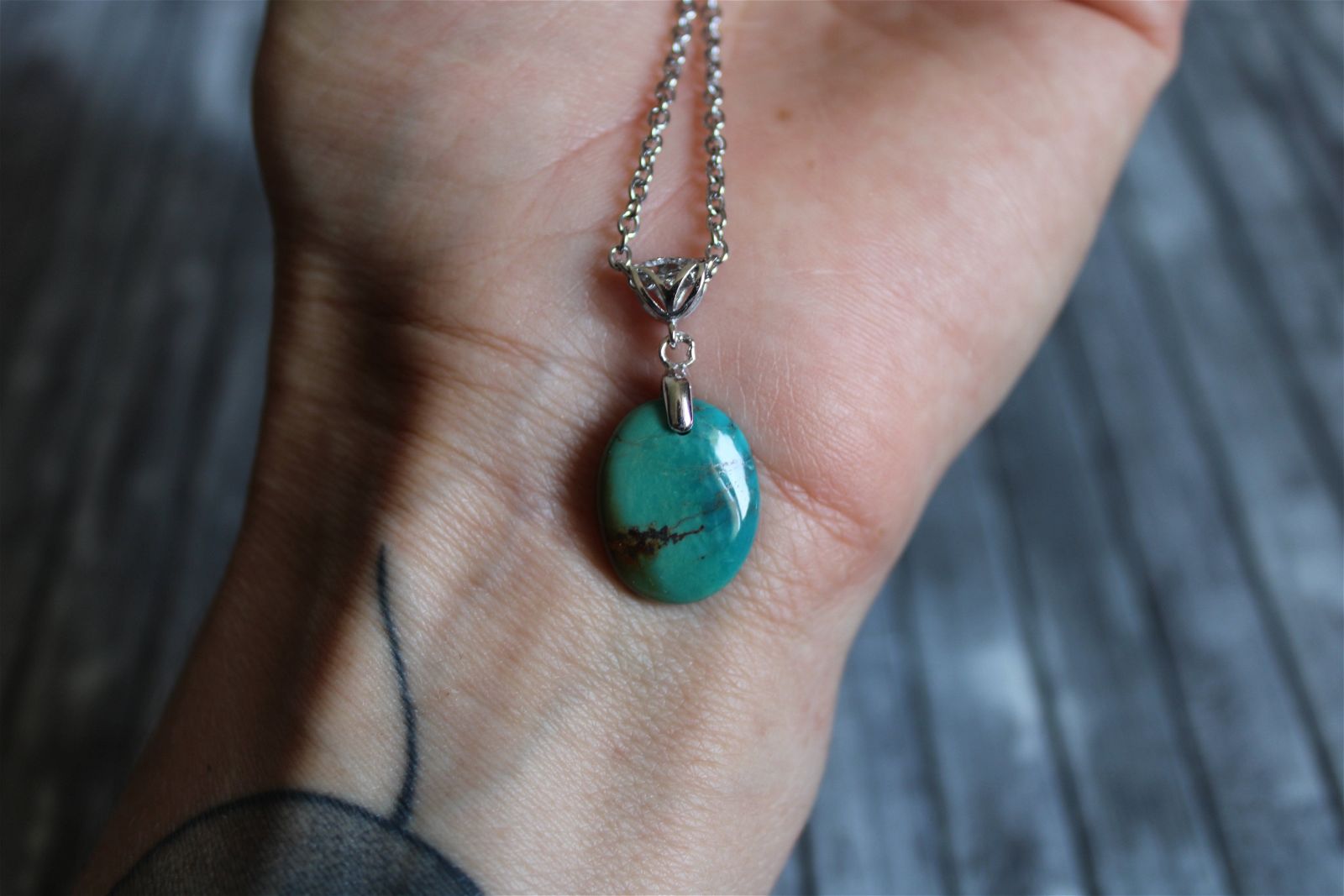 Collier turquoise avec chaîne inox - Aurore Lune 