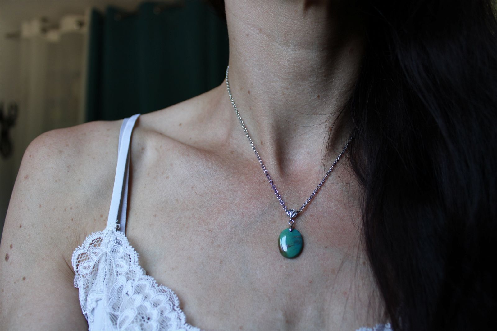 Collier turquoise avec chaîne inox - Aurore Lune 