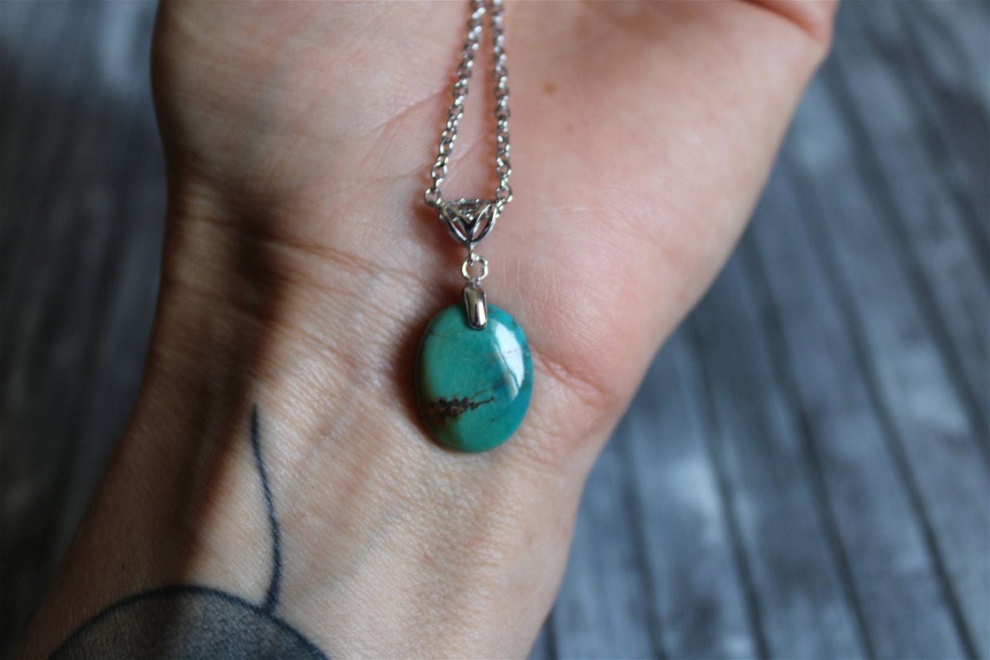 Collier turquoise avec chaîne inox - Aurore Lune 