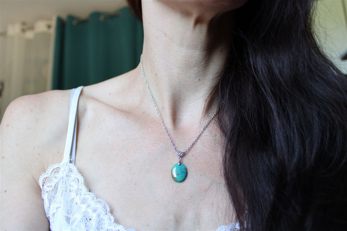 Collier turquoise avec chaîne inox - Aurore Lune 