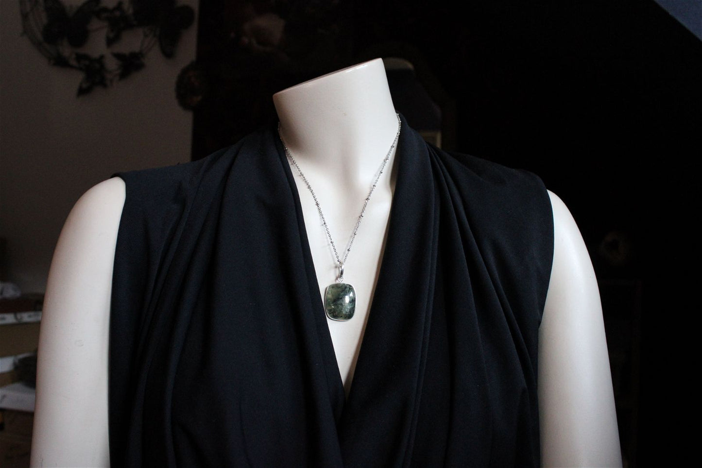 Collier unisexe avec prehnite - Aurore Lune 