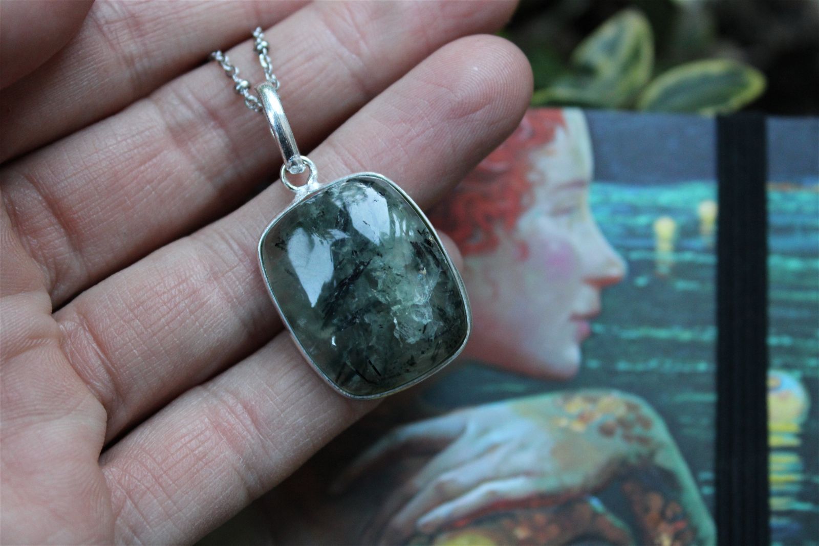 Collier unisexe avec prehnite - Aurore Lune 