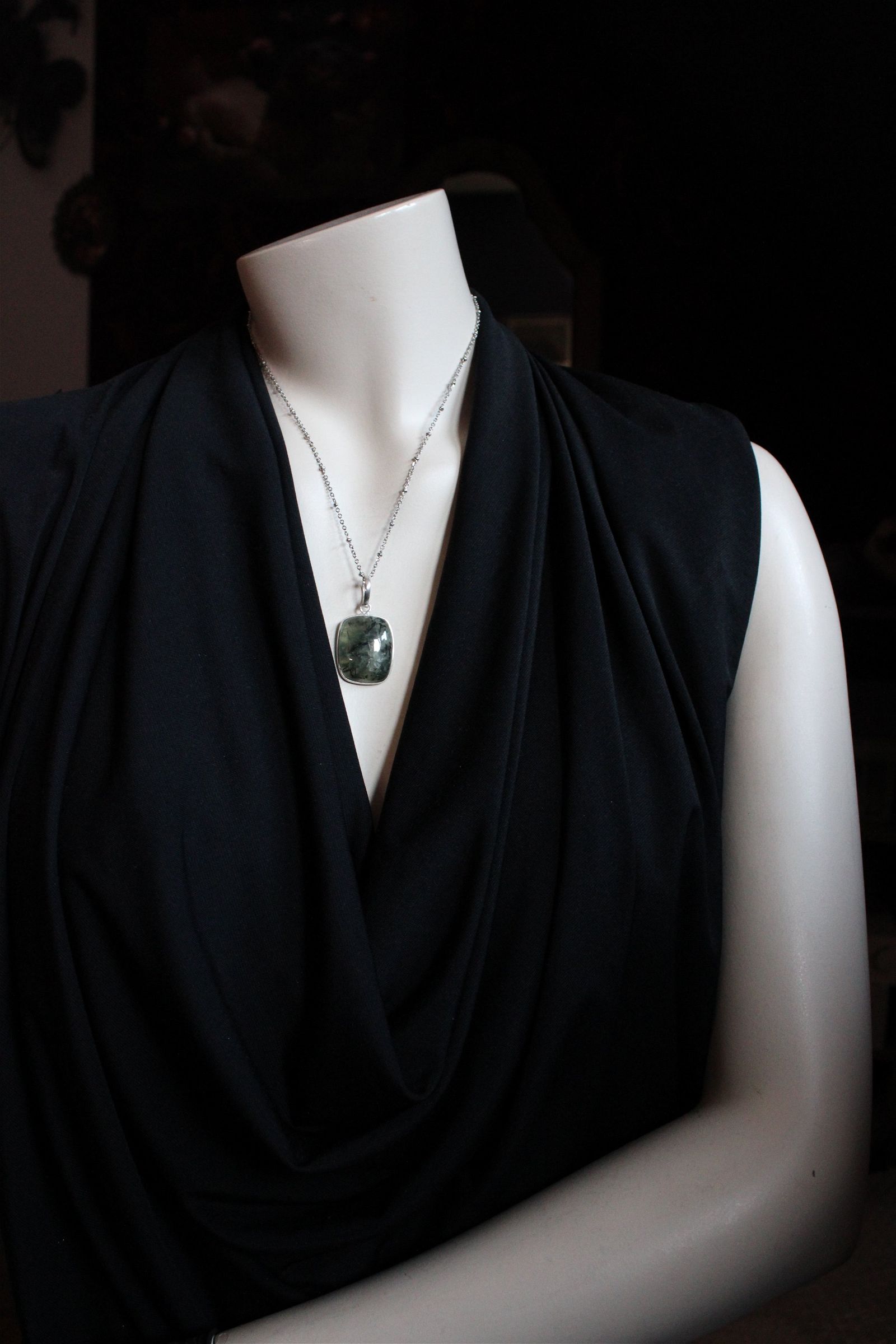 Collier unisexe avec prehnite - Aurore Lune 