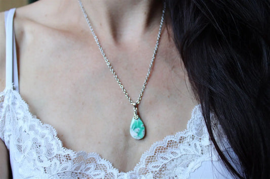 Collier variscite avec chaîne inox - Aurore Lune 