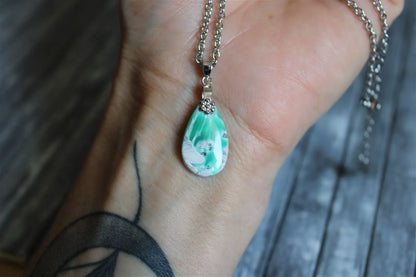 Collier variscite avec chaîne inox - Aurore Lune 