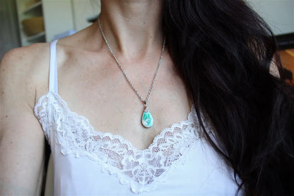 Collier variscite avec chaîne inox - Aurore Lune 