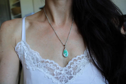 Collier variscite avec chaîne inox - Aurore Lune 