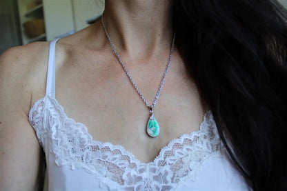 Collier variscite avec chaîne inox - Aurore Lune 