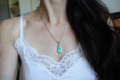 Collier variscite avec chaîne inox - Aurore Lune 