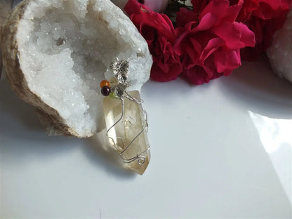 Collier wirewrap pointe de citrine XL double authentique - Aurore Lune 
