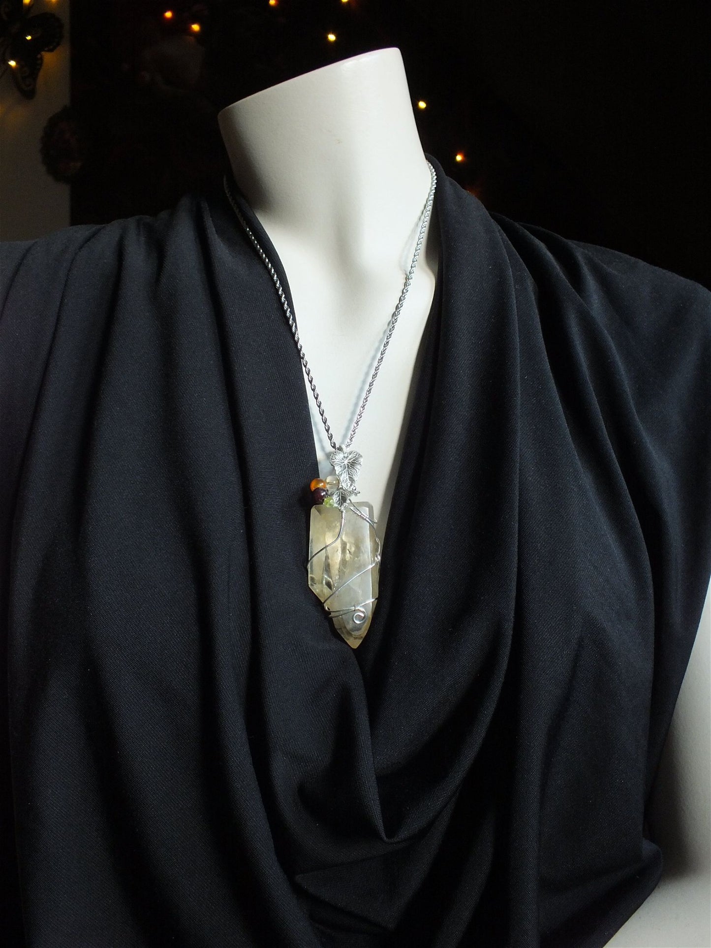 Collier wirewrap pointe de citrine XL double authentique - Aurore Lune 