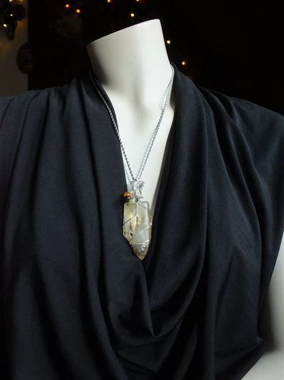 Collier wirewrap pointe de citrine XL double authentique - Aurore Lune 