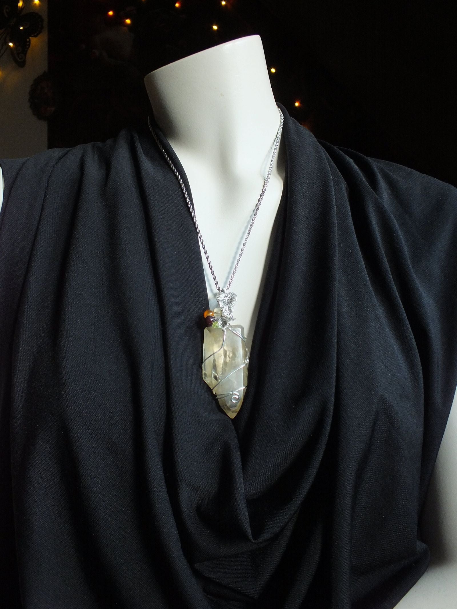 Collier wirewrap pointe de citrine XL double authentique - Aurore Lune 