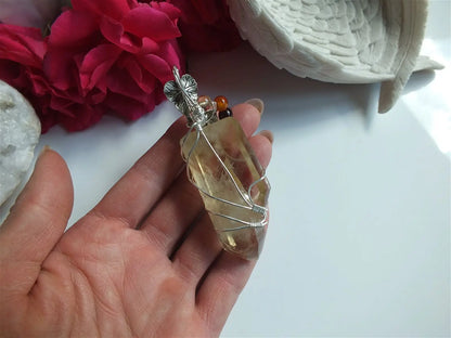 Collier wirewrap pointe de citrine XL double authentique - Aurore Lune 