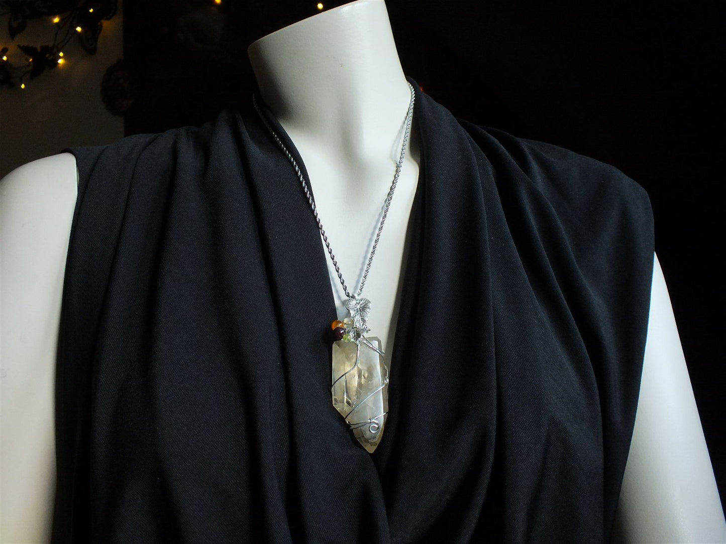 Collier wirewrap pointe de citrine XL double authentique - Aurore Lune 