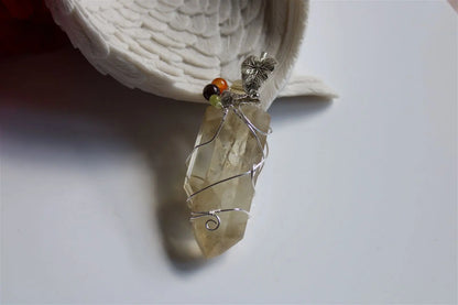 Collier wirewrap pointe de citrine XL double authentique - Aurore Lune 