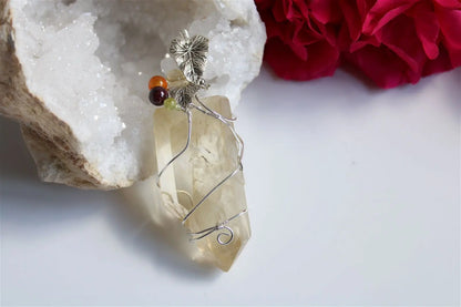 Collier wirewrap pointe de citrine XL double authentique - Aurore Lune 