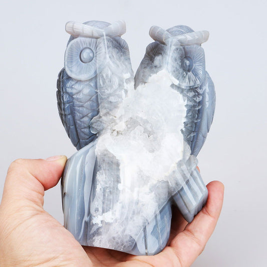 Couple de chouettes en agate - Aurore Lune 