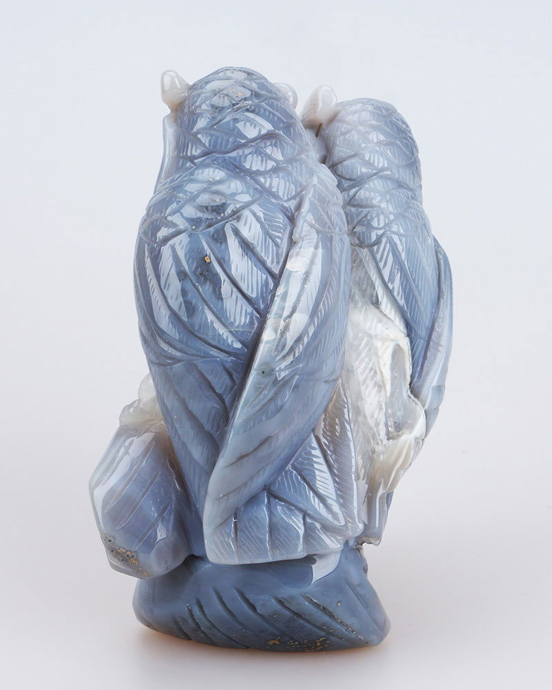 Couple de chouettes en agate - Aurore Lune 