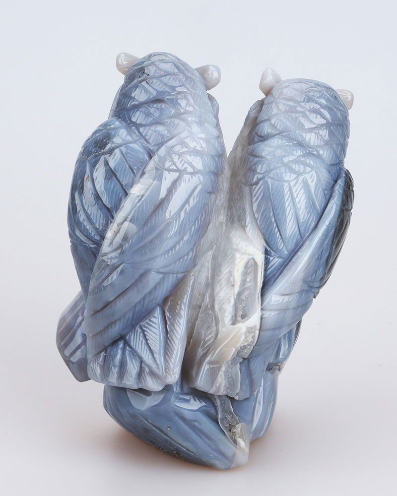 Couple de chouettes en agate - Aurore Lune 