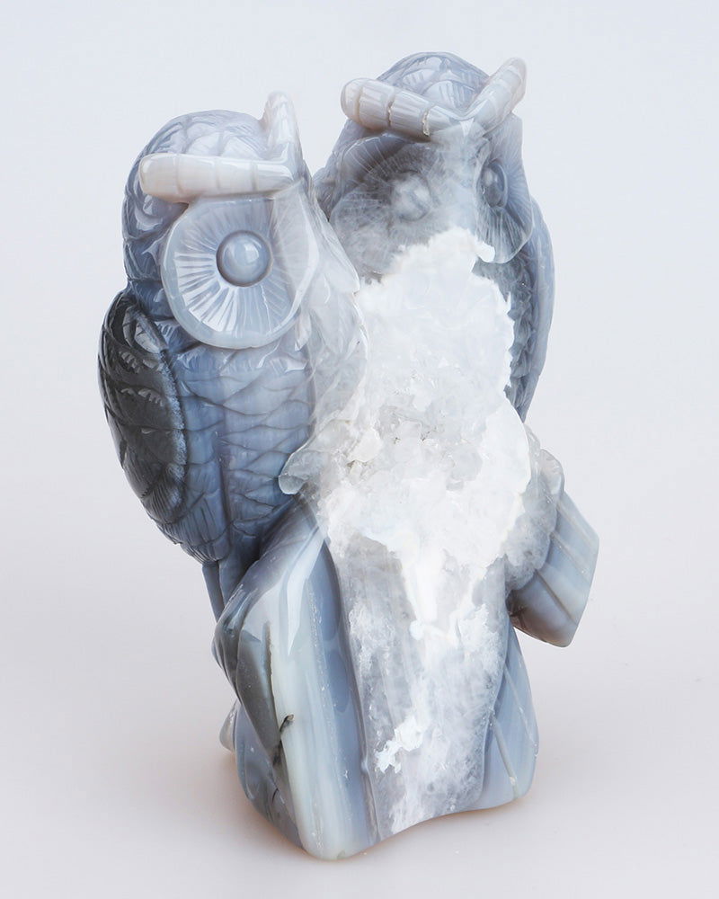 Couple de chouettes en agate - Aurore Lune 