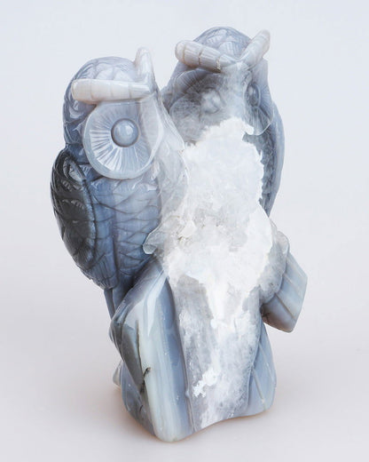 Couple de chouettes en agate - Aurore Lune 