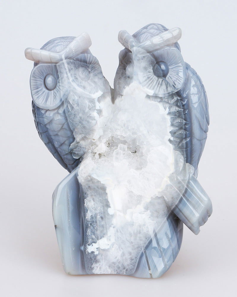 Couple de chouettes en agate - Aurore Lune 