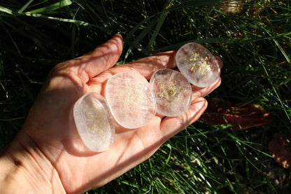 Cristal de roche gravé Métatron galet plat - Aurore Lune 