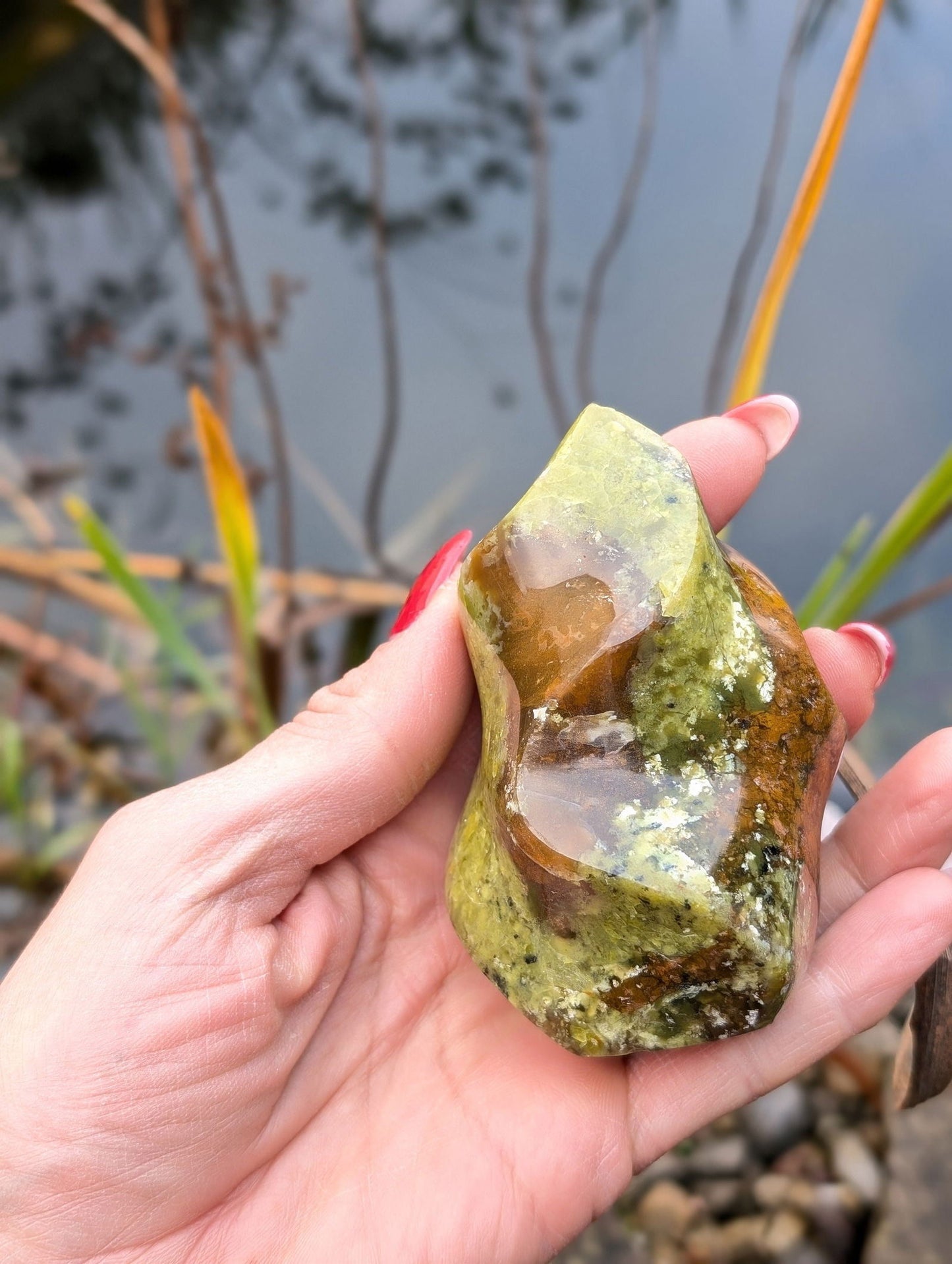 Flamme opale verte 8 cm bicolore - Aurore Lune 