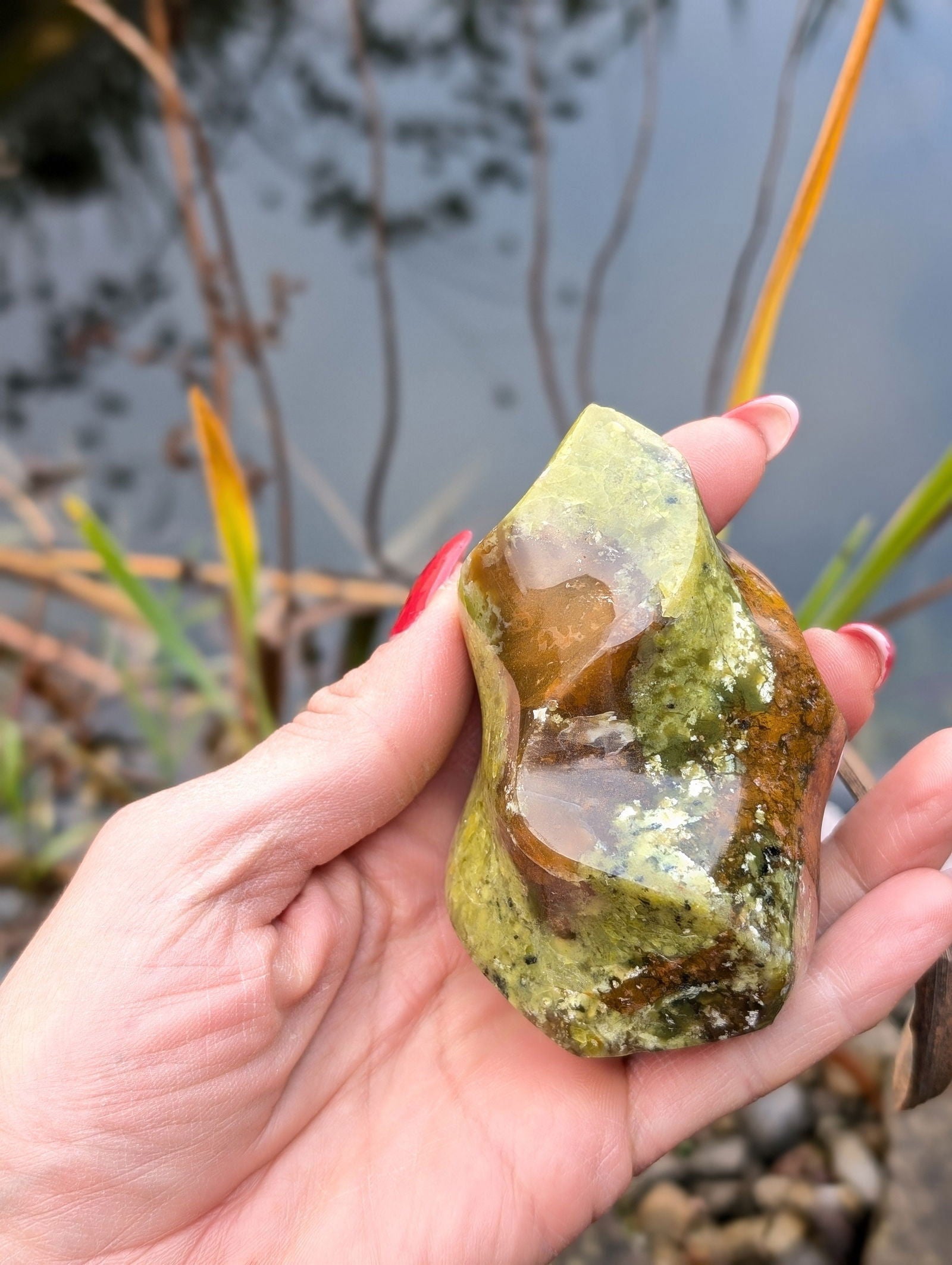 Flamme opale verte 8 cm bicolore - Aurore Lune 