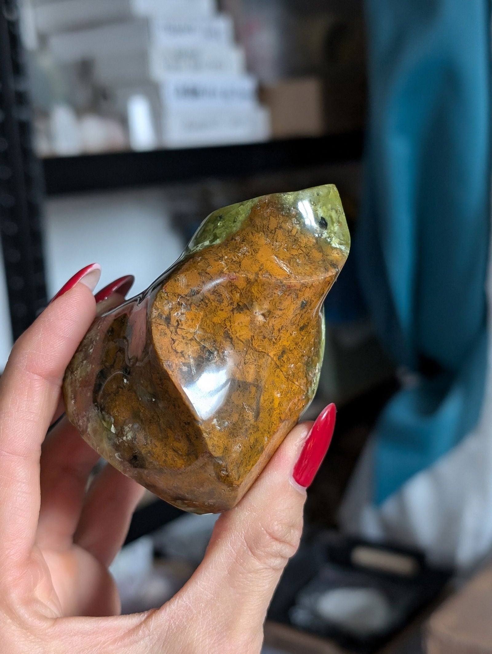 Flamme opale verte 8 cm bicolore - Aurore Lune 