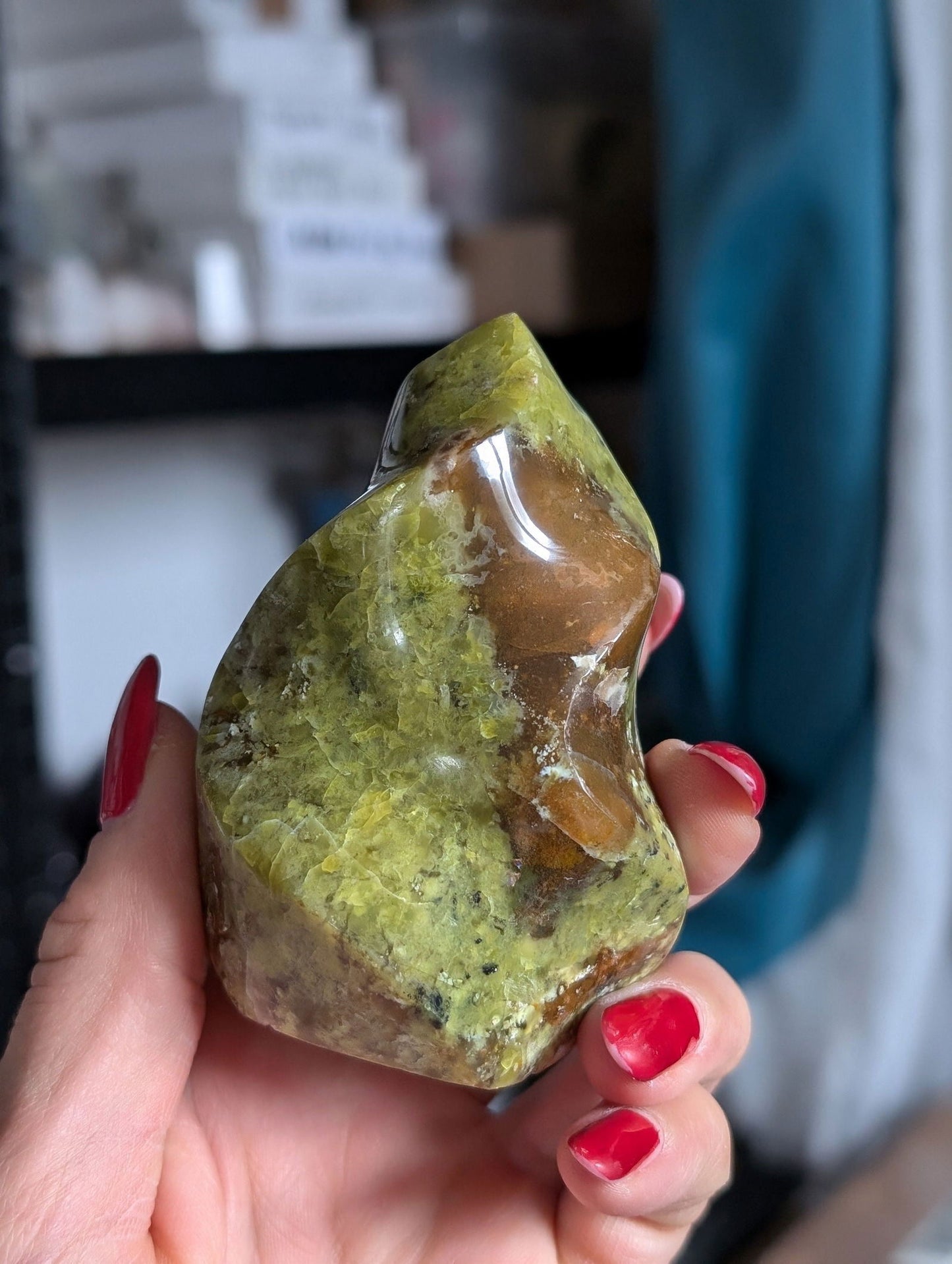 Flamme opale verte 8 cm bicolore - Aurore Lune 