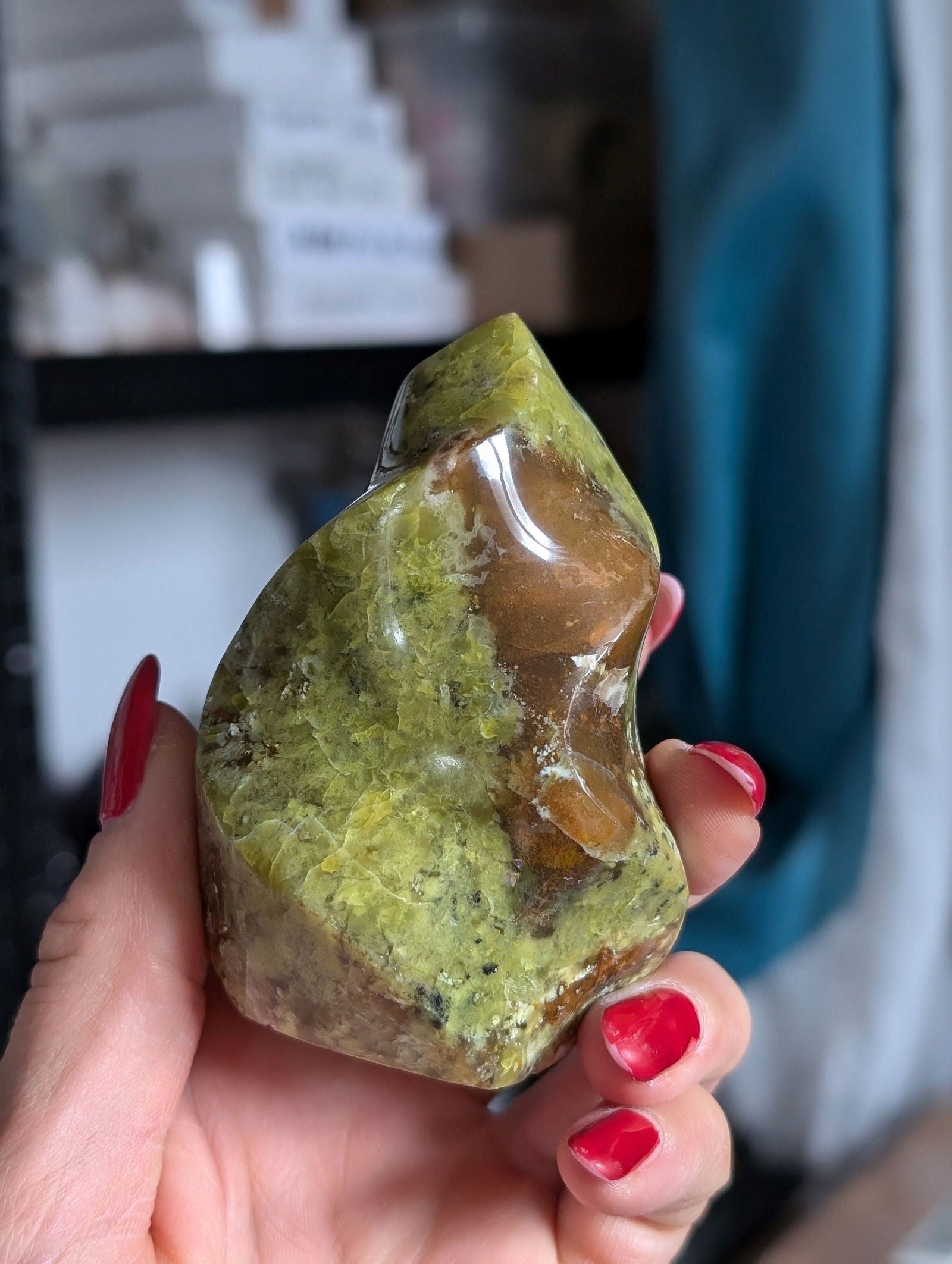 Flamme opale verte 8 cm bicolore - Aurore Lune 
