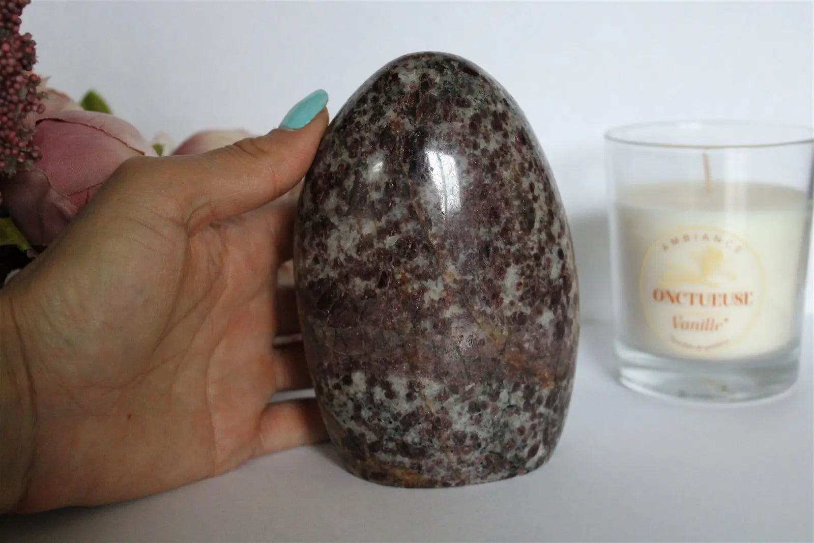 Grand grenat rubellite 13 cm 1.489 kg environ RARE - Aurore Lune 