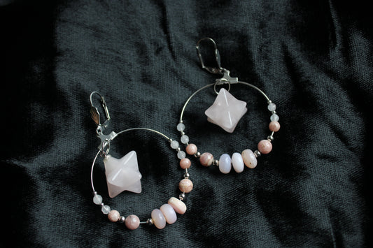 Boucles d'oreilles en quartz rose opale rose rhodochrosite